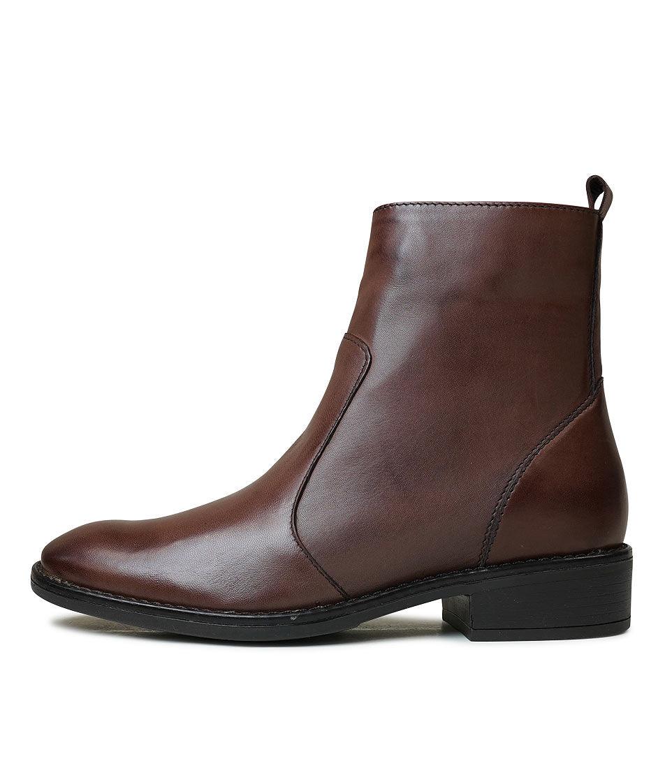 Seline Chestnut Leather Ankle Boots, EOS FOOTWEAR - Shouz