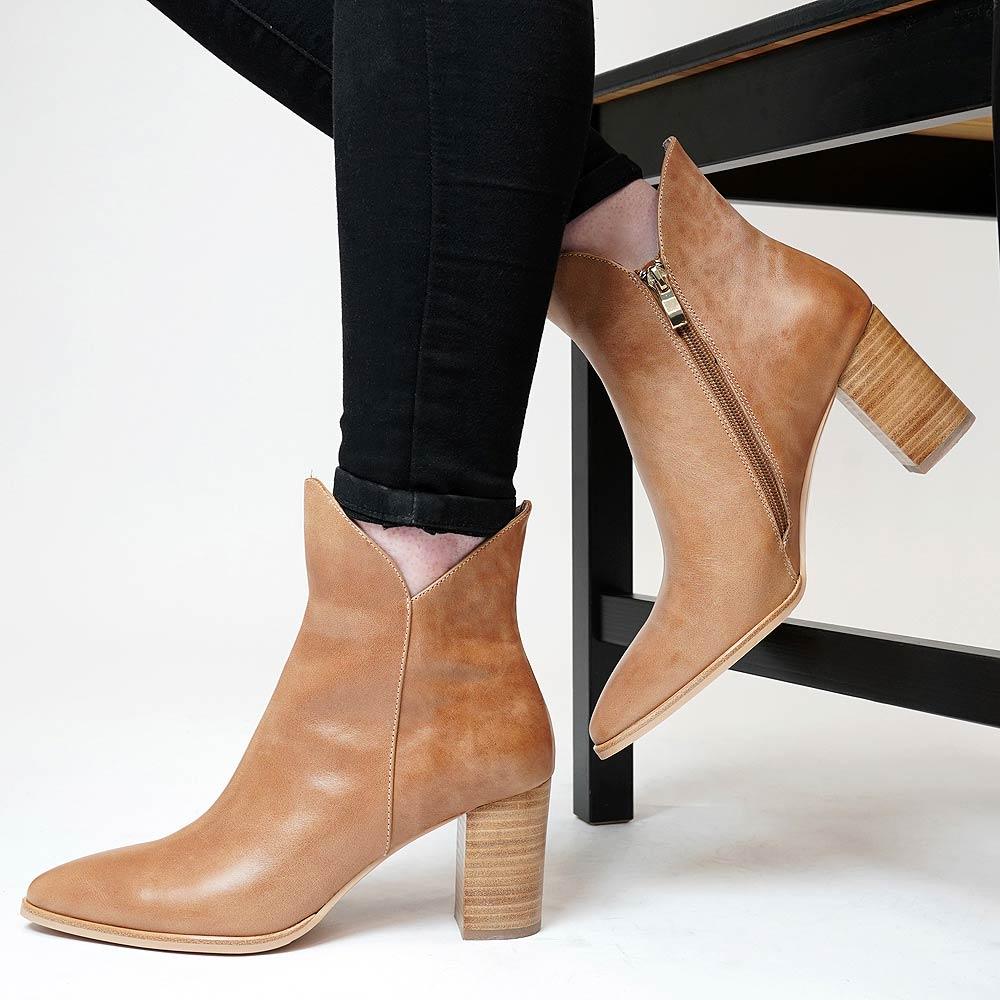 Astronomy Tan Leather Ankle Boots, DJANGO & JULIETTE - Shouz