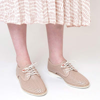 Derby Punch Chalk Pink Leather Lace Up Flats, ROLLIE - Shouz