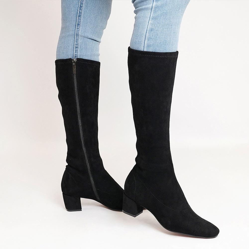 Hayleys Black Microsuede Knee High Boots, DJANGO & JULIETTE - Shouz