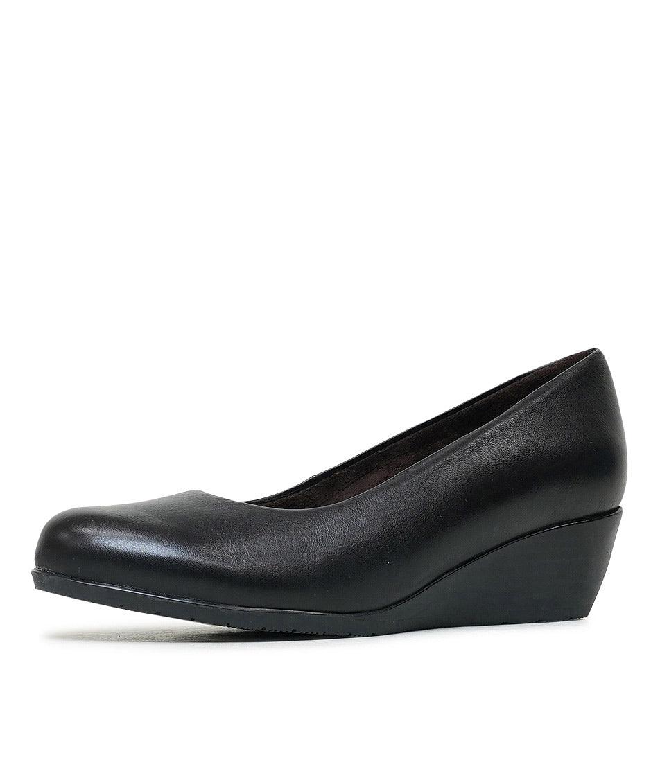 Sofia Black Leather Wedges, ZETA - Shouz