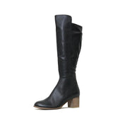 Setley Black/ Natural Heel Leather Knee High Boots, DJANGO & JULIETTE - Shouz