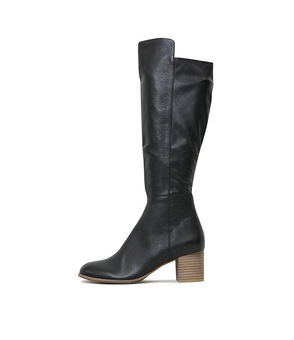 Setley Black/ Natural Heel Leather Knee High Boots, DJANGO & JULIETTE - Shouz
