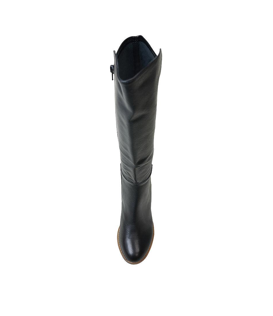 Setley Black/ Natural Heel Leather Knee High Boots, DJANGO & JULIETTE - Shouz