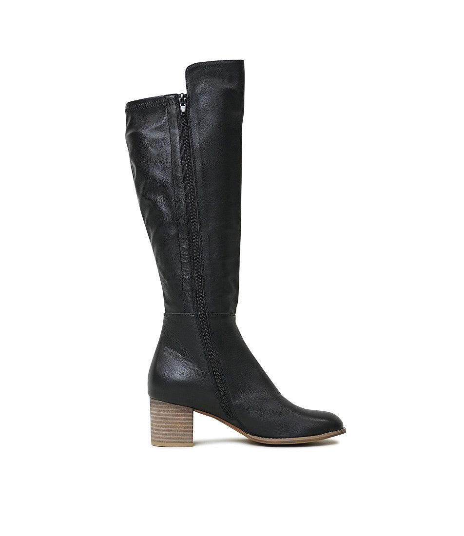 Setley Black/ Natural Heel Leather Knee High Boots, DJANGO & JULIETTE - Shouz