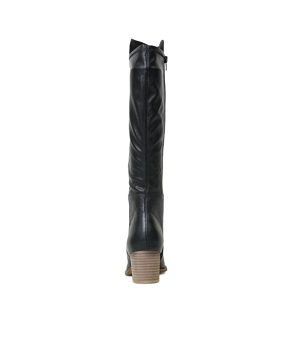 Setley Black/ Natural Heel Leather Knee High Boots, DJANGO & JULIETTE - Shouz