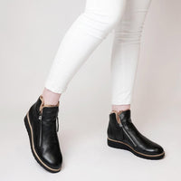 Opal Black Leather/Ocelot Fur Ankle Boots, TOP END - Shouz