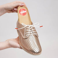 Derby Punch Rose Gold Leather Lace Up Flats, ROLLIE - Shouz