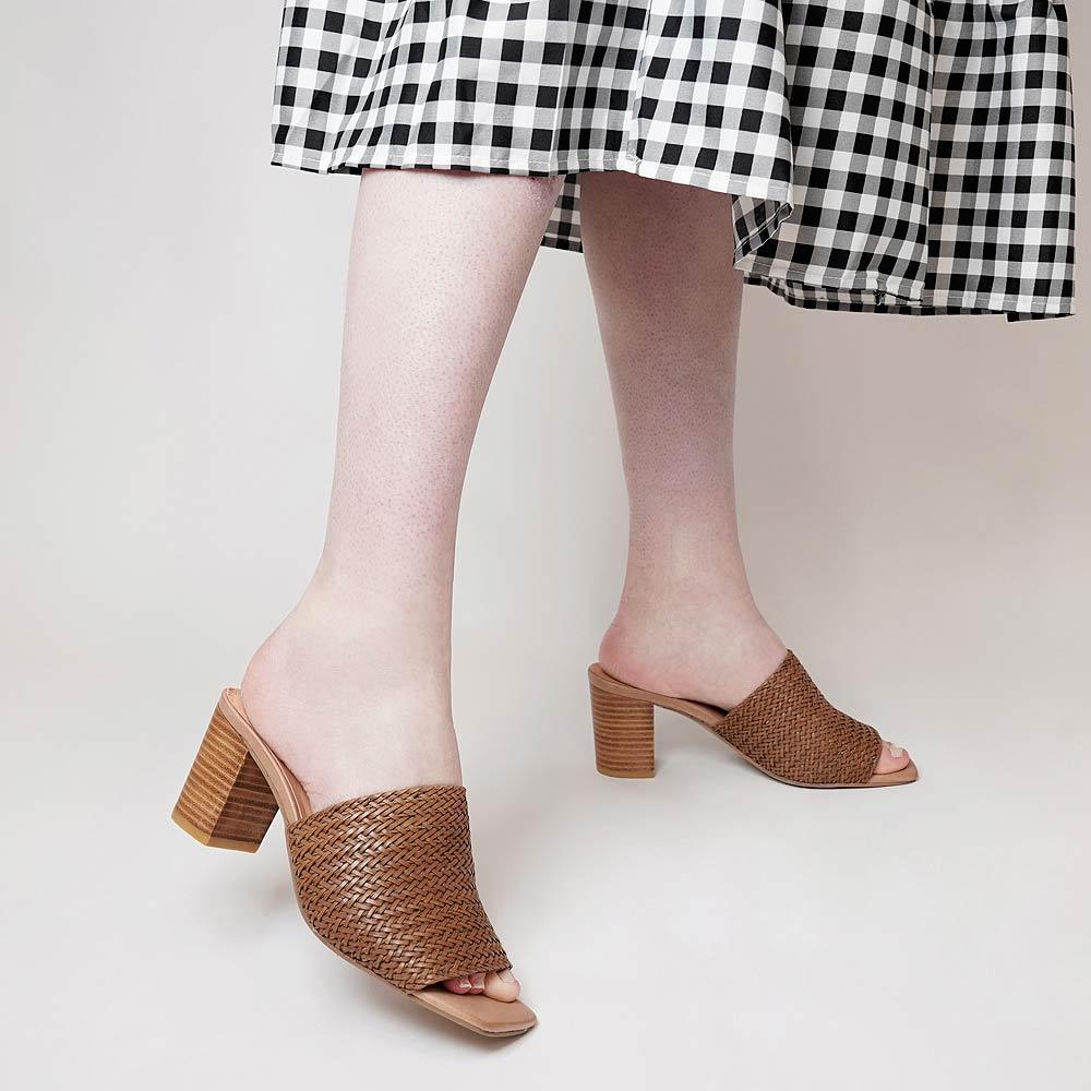 Paiton Tan Weave Leather Heels - Shouz