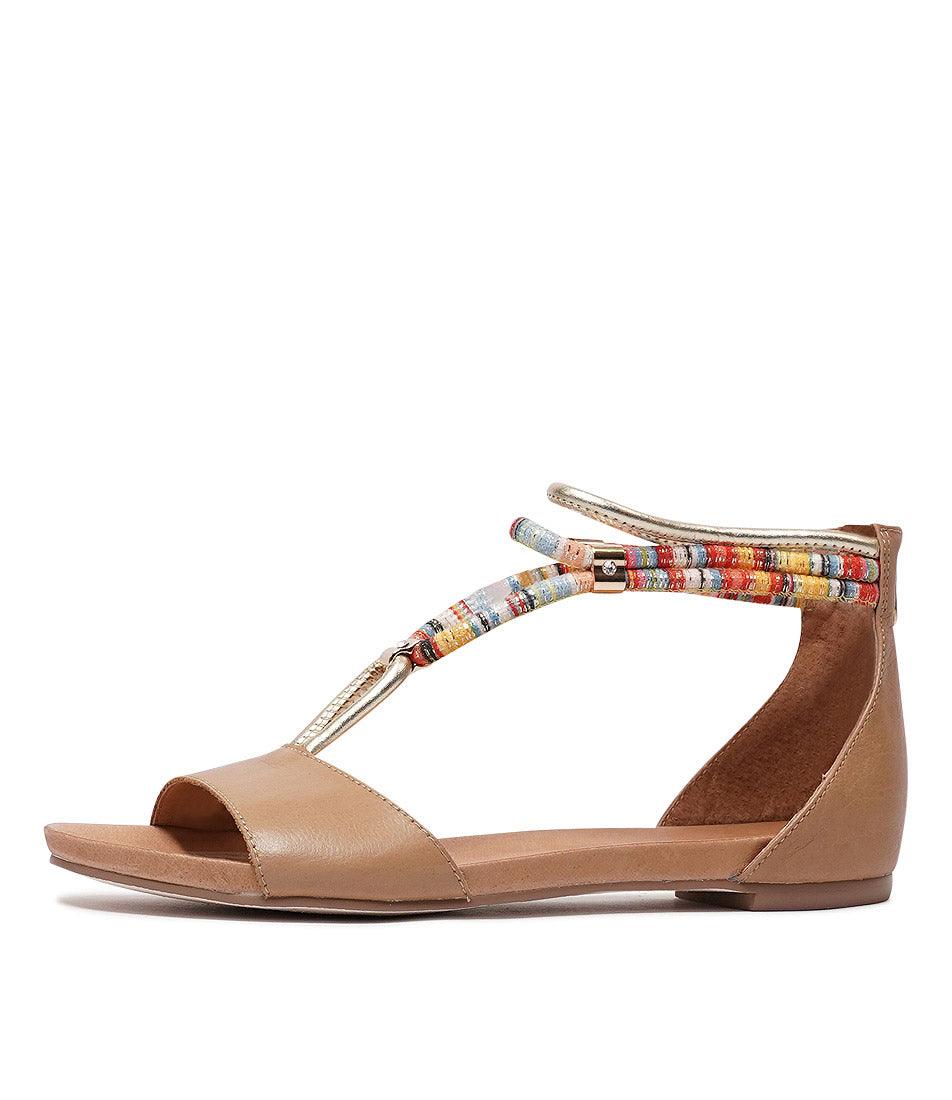 Jazmin Dark Tan Multi Leather Sandals by Django Juliette Shouz