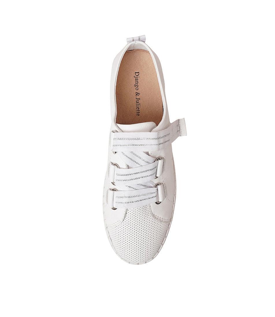 Brightery White/ White Silver Leather Sneakers, DJANGO & JULIETTE - Shouz