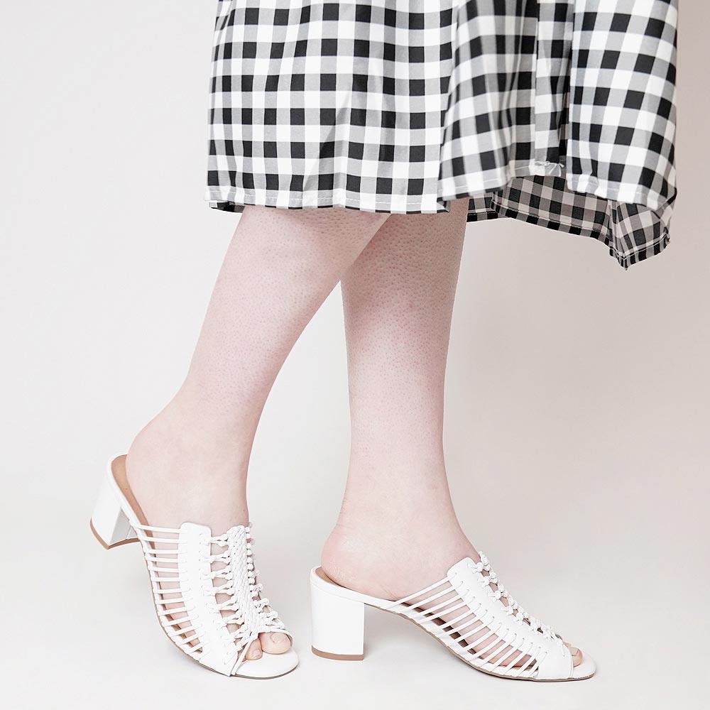 Edan White Leather Heels - Shouz