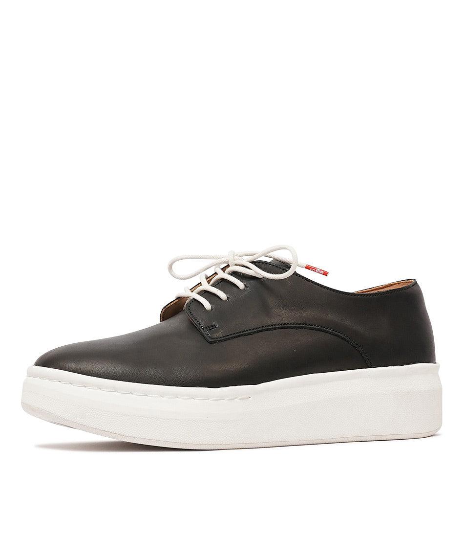 Derby City Black Leather Lace Up Flats, ROLLIE - Shouz