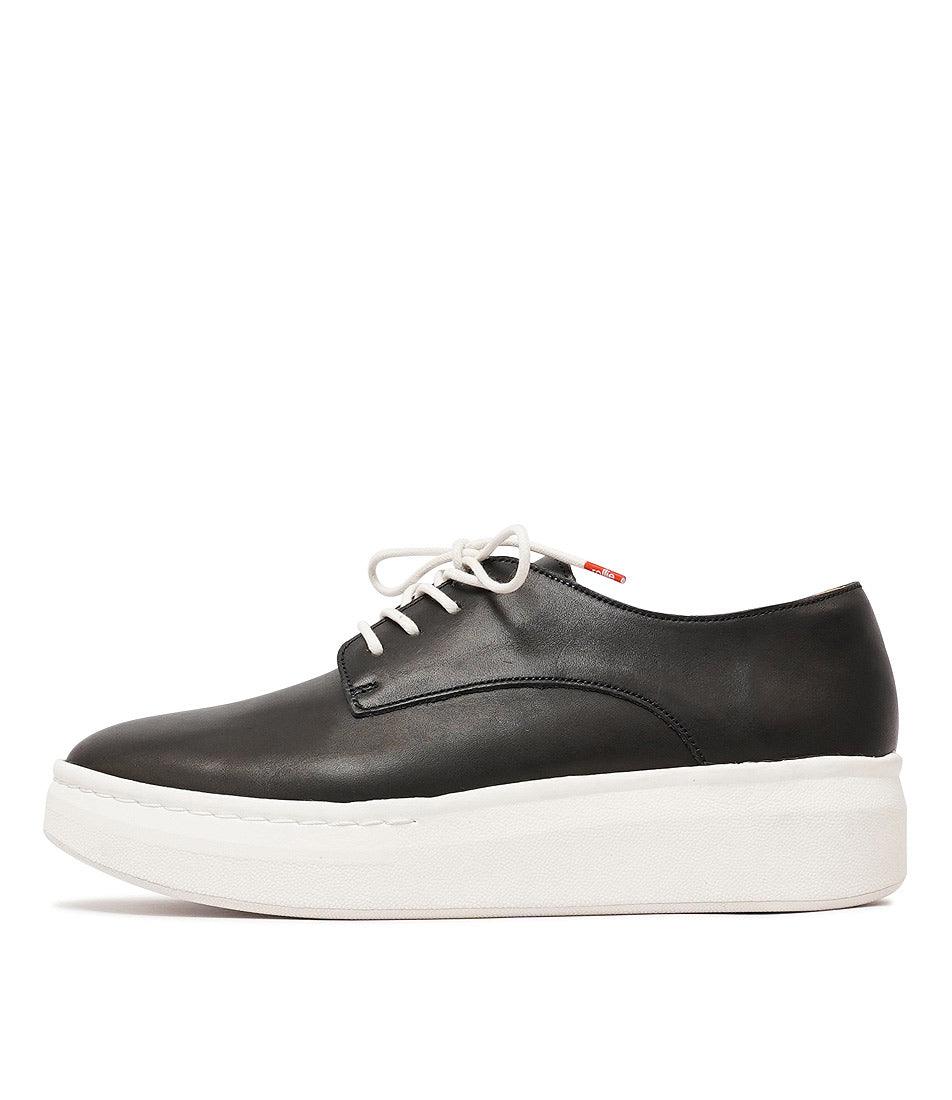 Derby City Black Leather Lace Up Flats, ROLLIE - Shouz