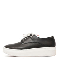 Derby City Black Leather Lace Up Flats, ROLLIE - Shouz