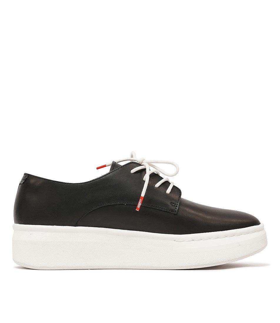 Derby City Black Leather Lace Up Flats, ROLLIE - Shouz