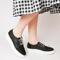 Derby City Black Leather Lace Up Flats, ROLLIE - Shouz