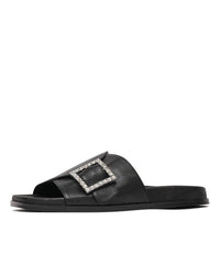 Daisee Black Leather Slides, DJANGO & JULIETTE - Shouz