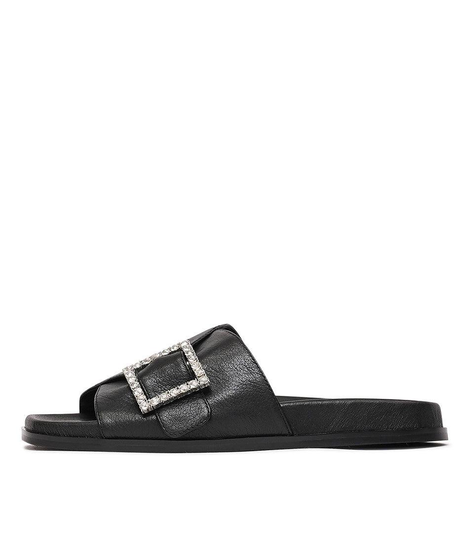 Daisee Black Leather Slides, DJANGO & JULIETTE - Shouz