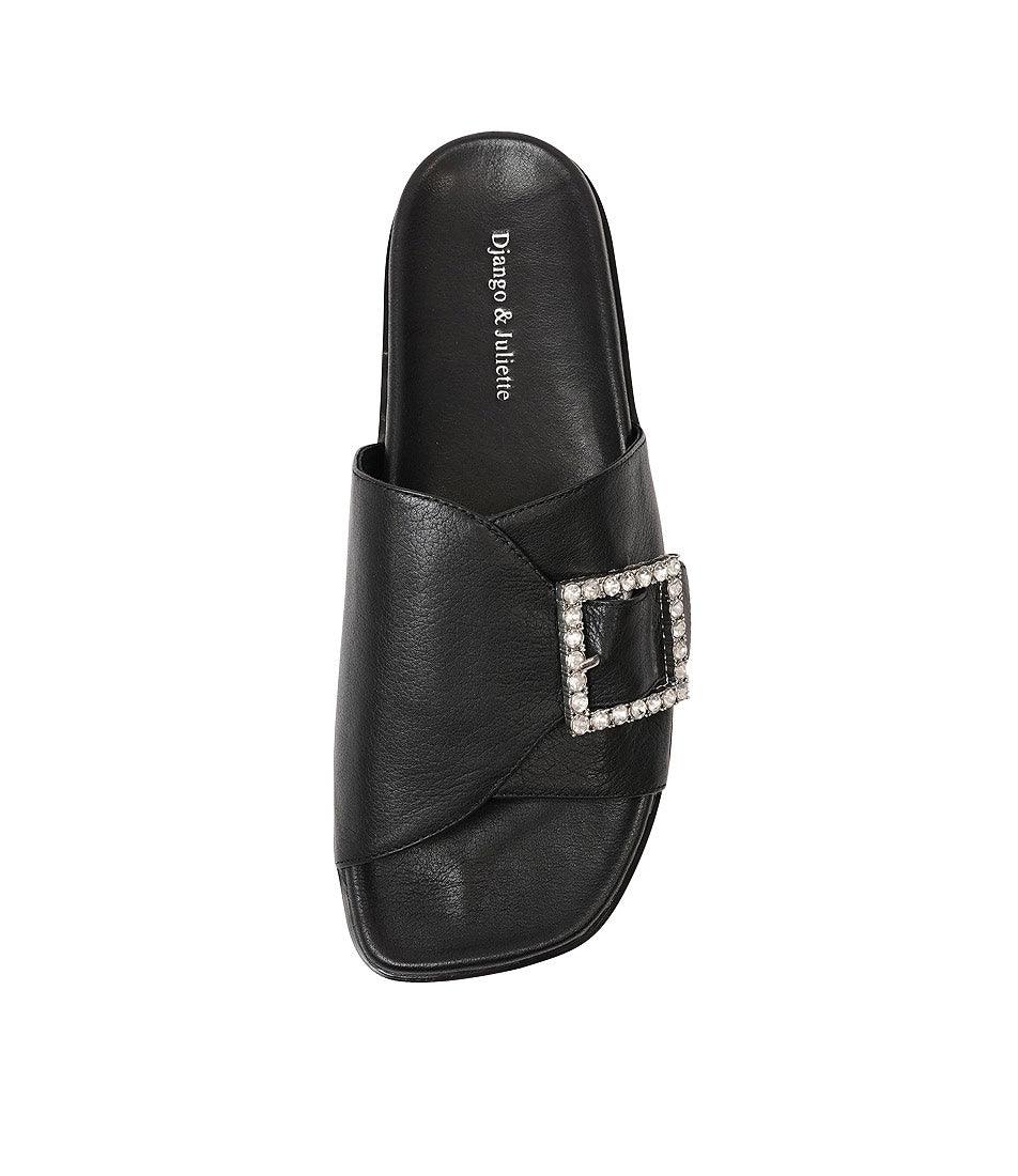 Daisee Black Leather Slides, DJANGO & JULIETTE - Shouz