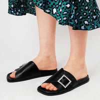 Daisee Black Leather Slides, DJANGO & JULIETTE - Shouz