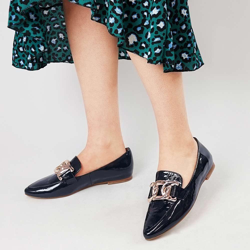 Socoro Navy Patent Leather Loafers, TOP END - Shouz