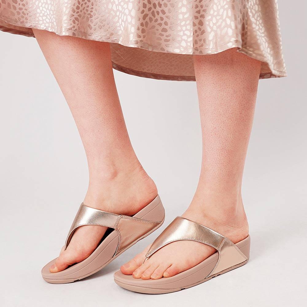 Lulu Leather Rose Gold Sandals, FITFLOP - Shouz