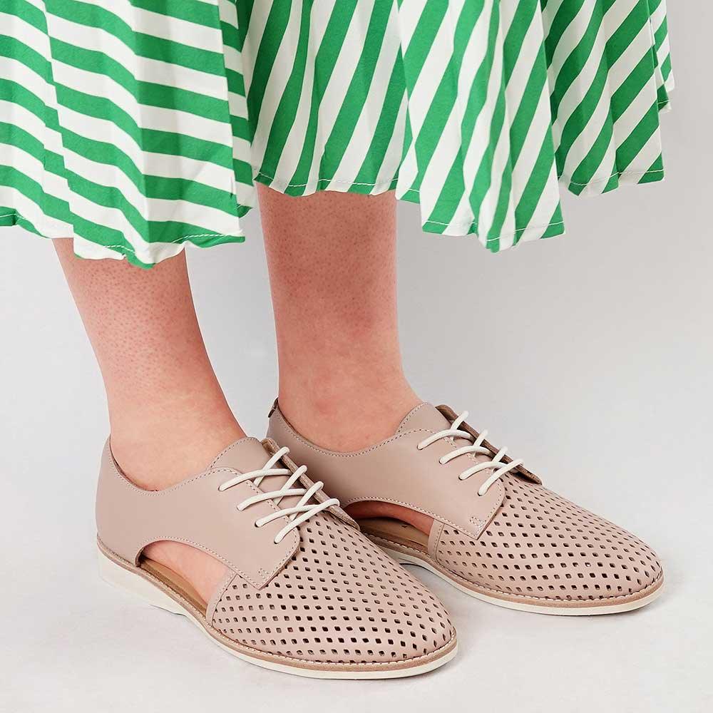 Sidecut Punch Chalk Pink Leather Lace Up Flats, ROLLIE - Shouz