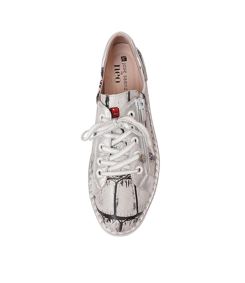 Js-2001 White Croc Mix Leather Sneakers, JOSE SAENZ - Shouz