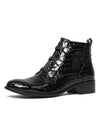 Clemens Black Patent Croc Leather Ankle Boots - Shouz