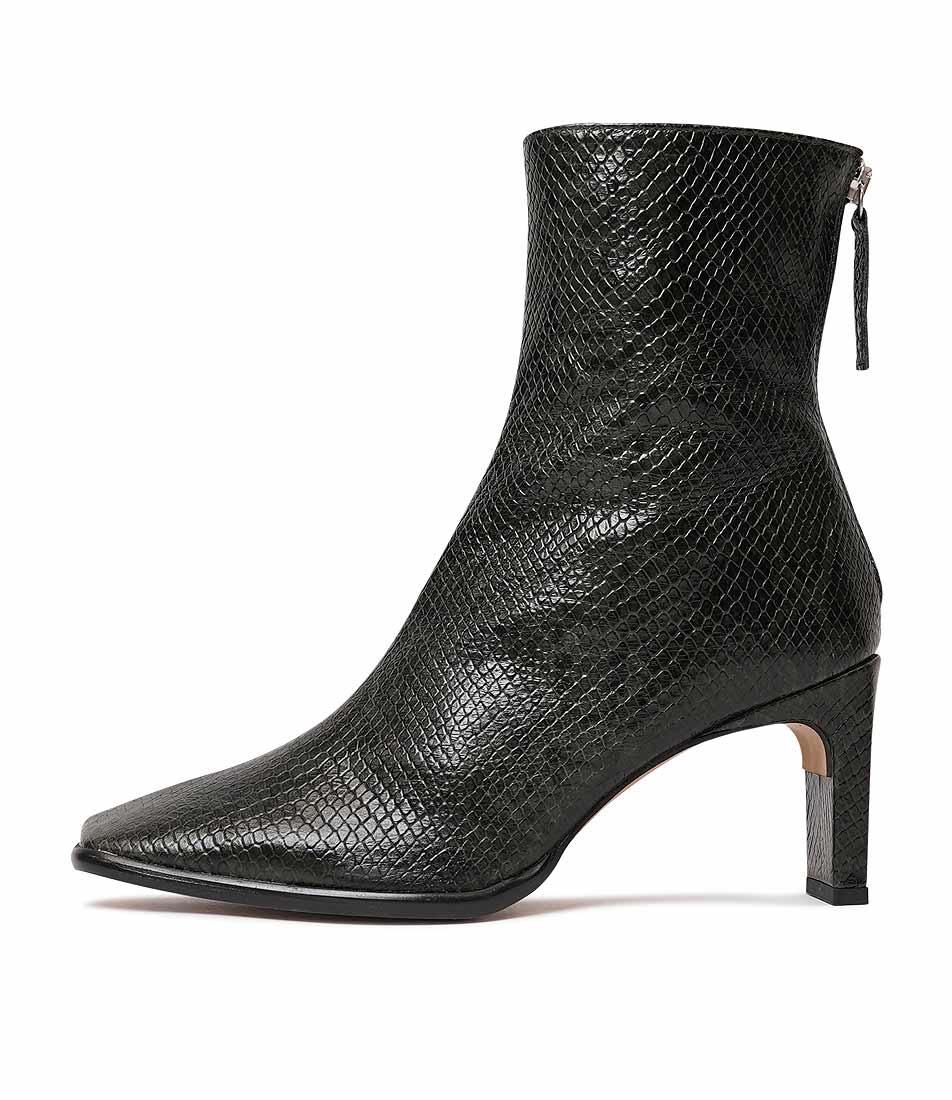 Ag-22544 Olive Snake Leather Ankle Boots, NEO - Shouz