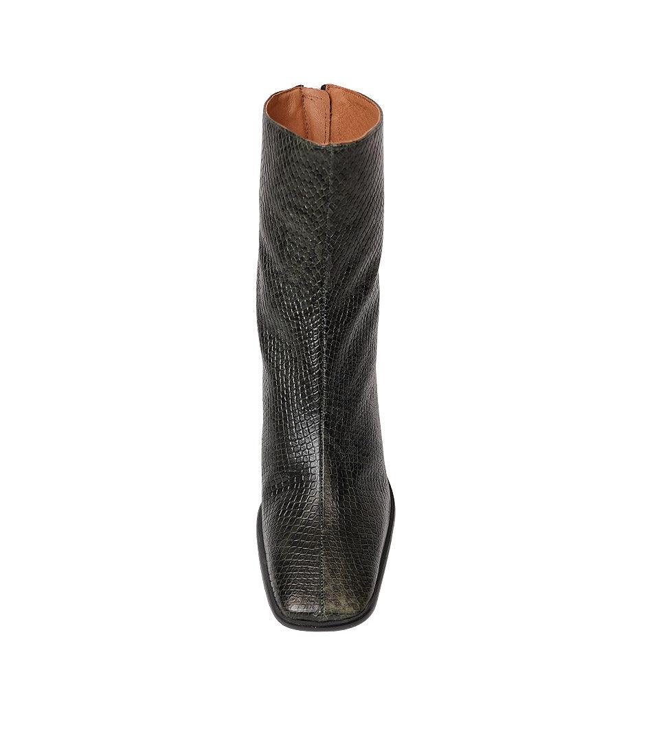 Ag-22544 Olive Snake Leather Ankle Boots, NEO - Shouz