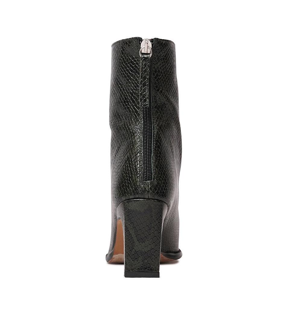 Ag-22544 Olive Snake Leather Ankle Boots, NEO - Shouz