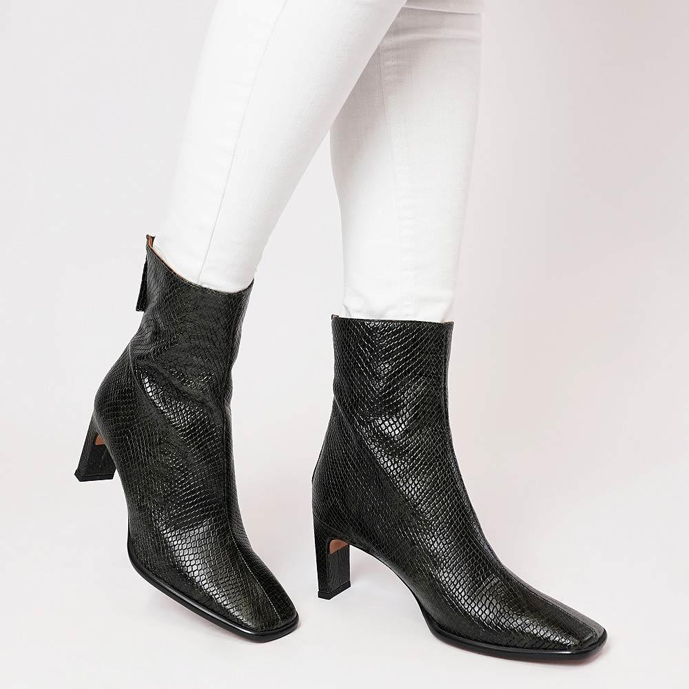 Ag-22544 Olive Snake Leather Ankle Boots, NEO - Shouz