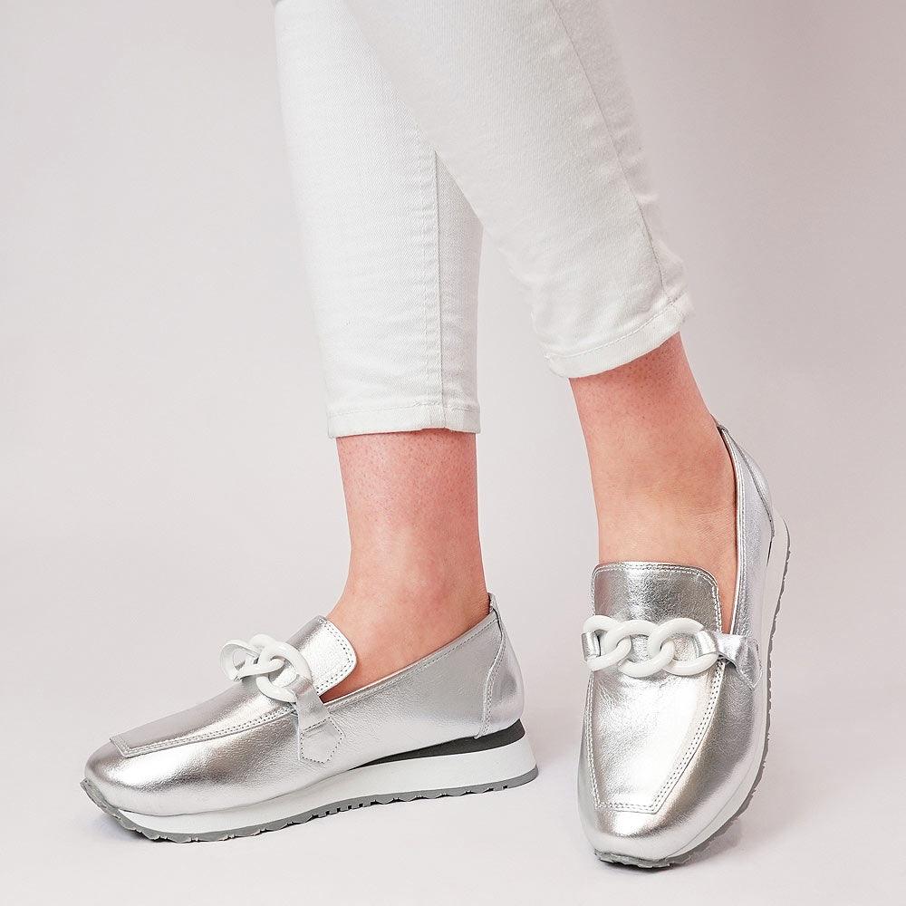 Onur Silver Leather Loafers - Shouz