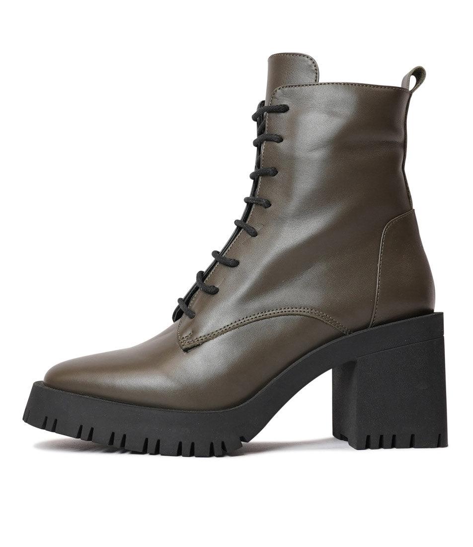 Adey Khaki Leather Ankle Boots, NEO - Shouz
