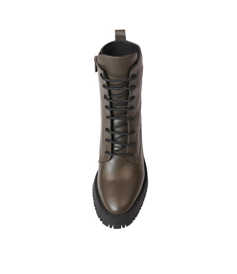Adey Khaki Leather Ankle Boots, NEO - Shouz