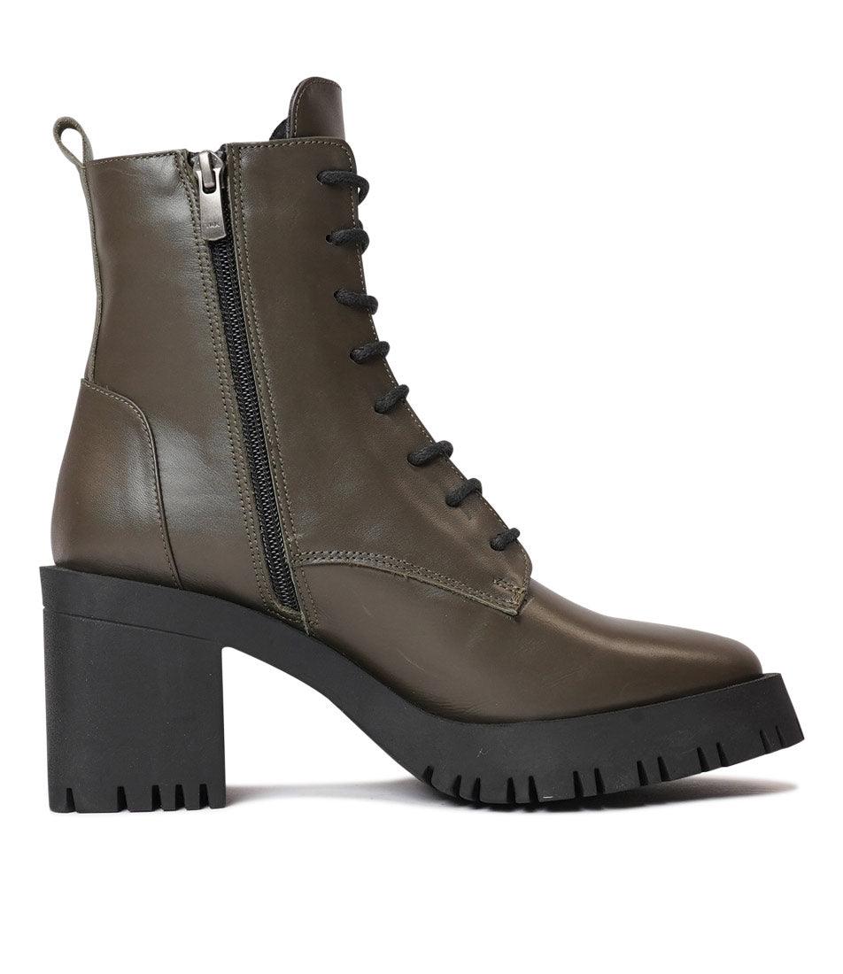 Adey Khaki Leather Ankle Boots, NEO - Shouz