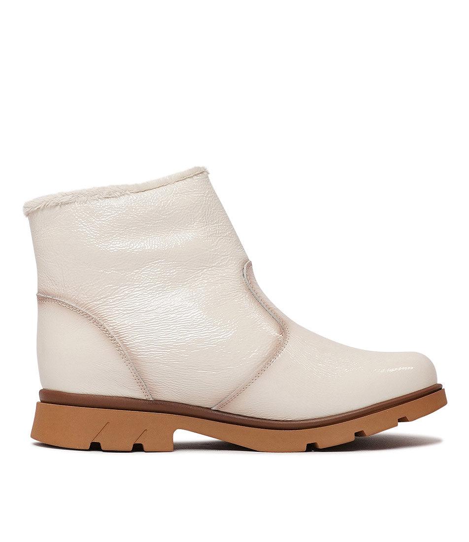 Hf-21062Ne Ivory Patent Ankle Boots, NEO - Shouz