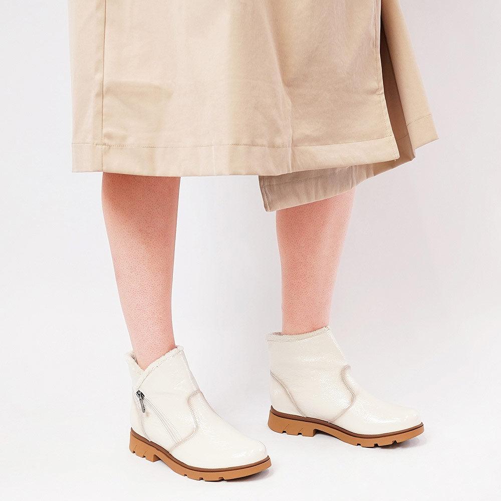 Hf-21062Ne Ivory Patent Ankle Boots, NEO - Shouz