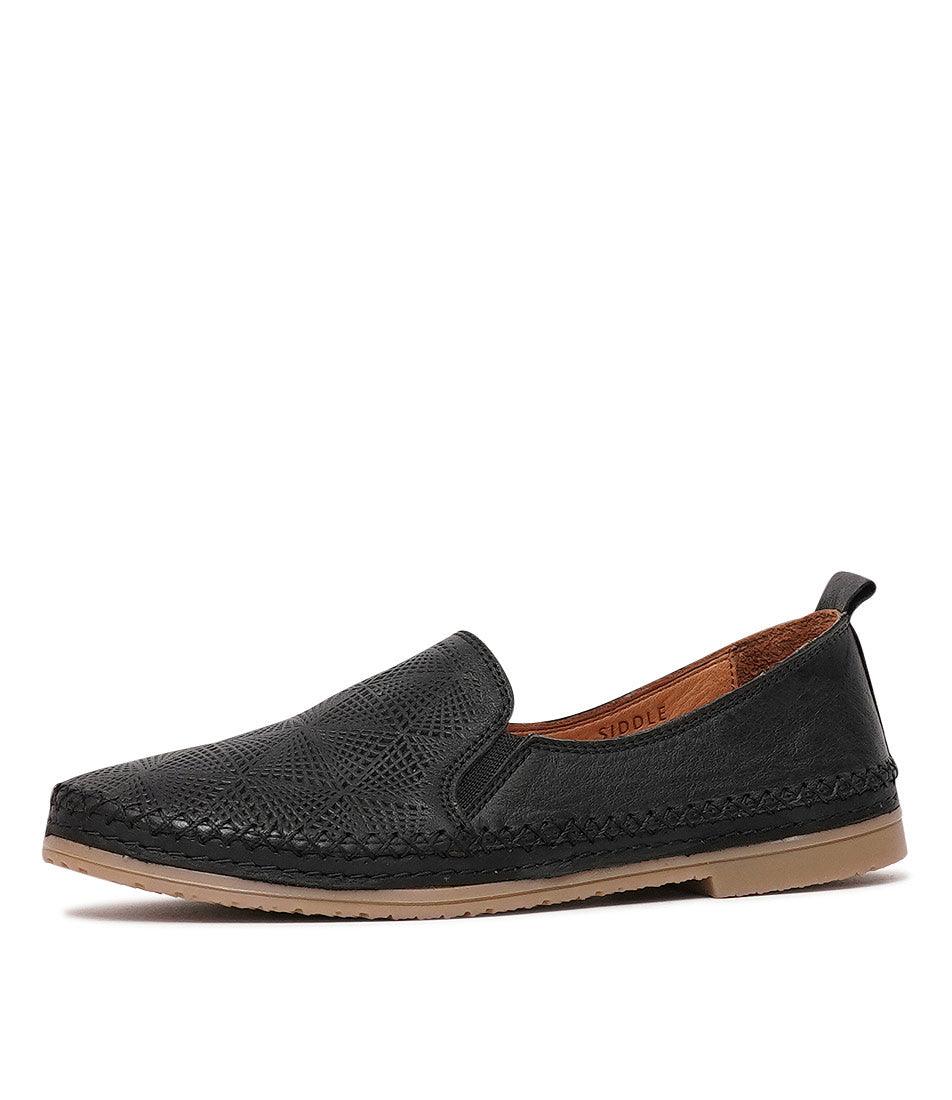 Siddle Black Leather Flats, SALA - Shouz