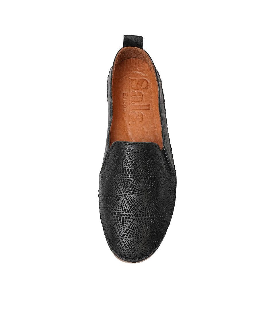 Siddle Black Leather Flats, SALA - Shouz