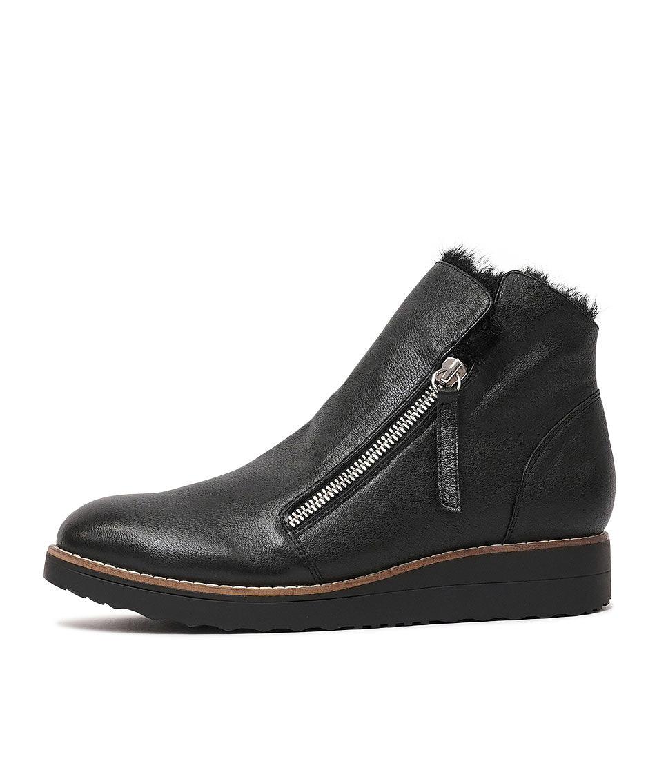 Opal Black Leather/ Fur Ankle Boots - Shouz