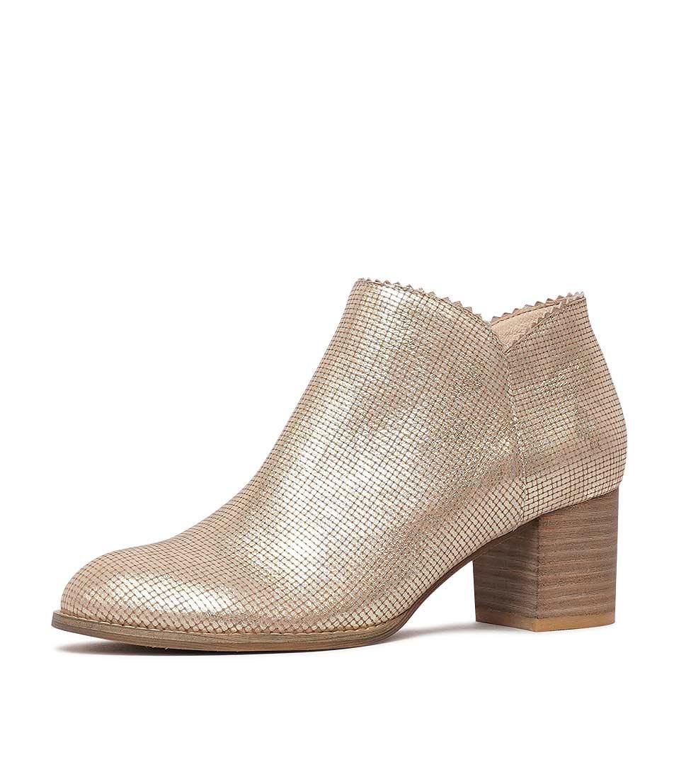 Sharon Old Gold Cut Leather Ankle Boots - Shouz