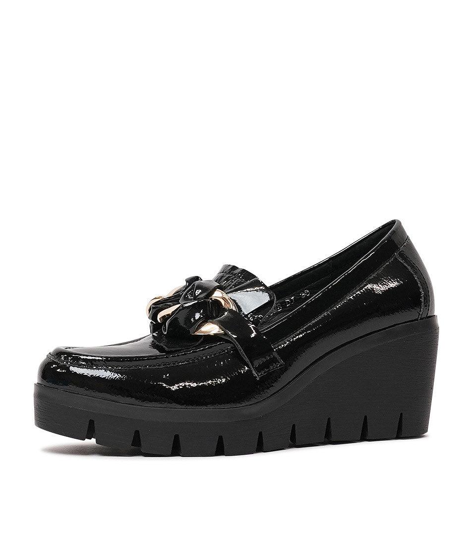 Black patent leather wedges online