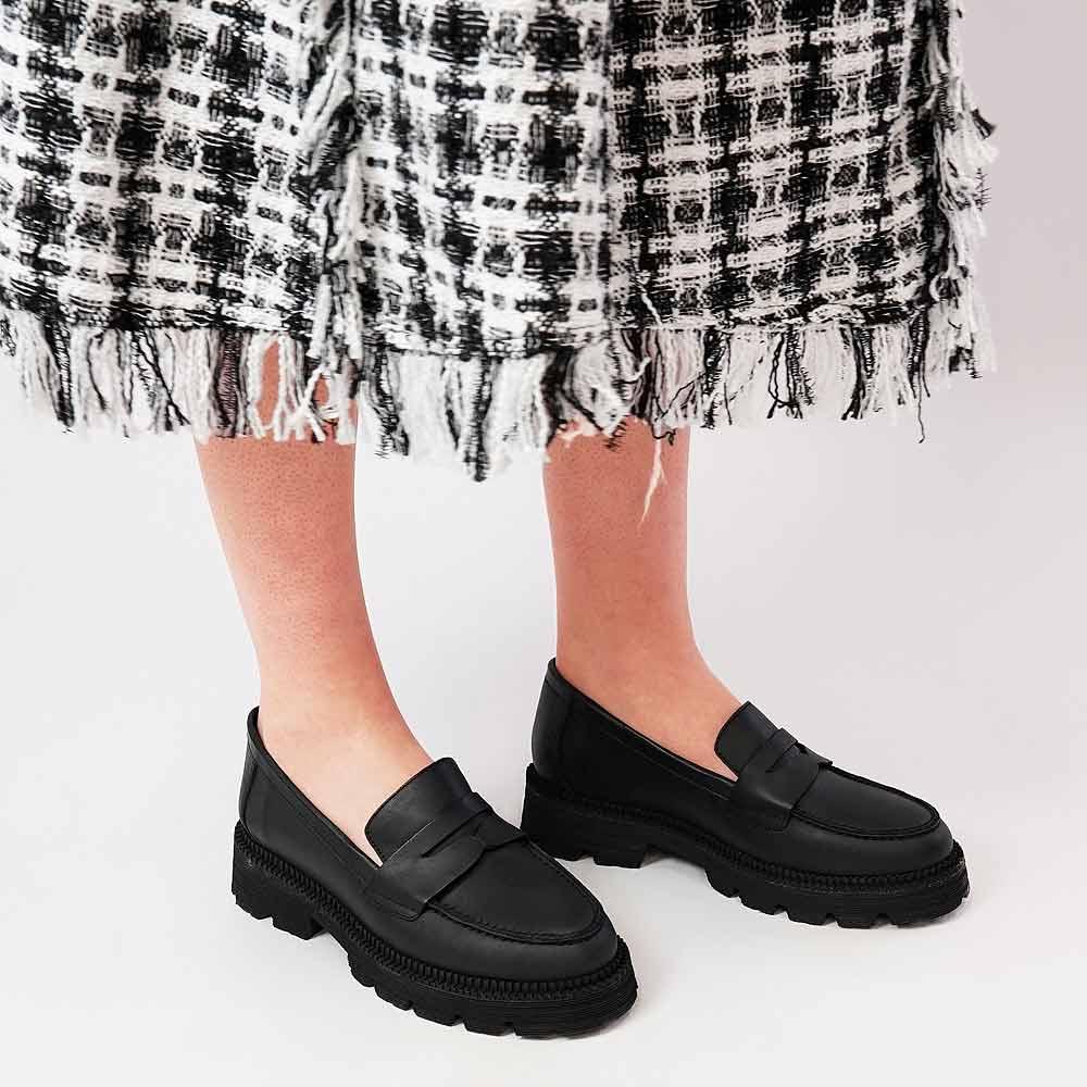 Penny Black Leather Loafers - Shouz