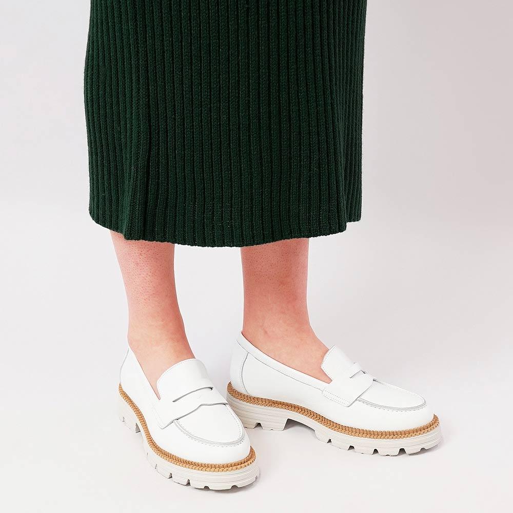 Penny White Leather Loafers - Shouz