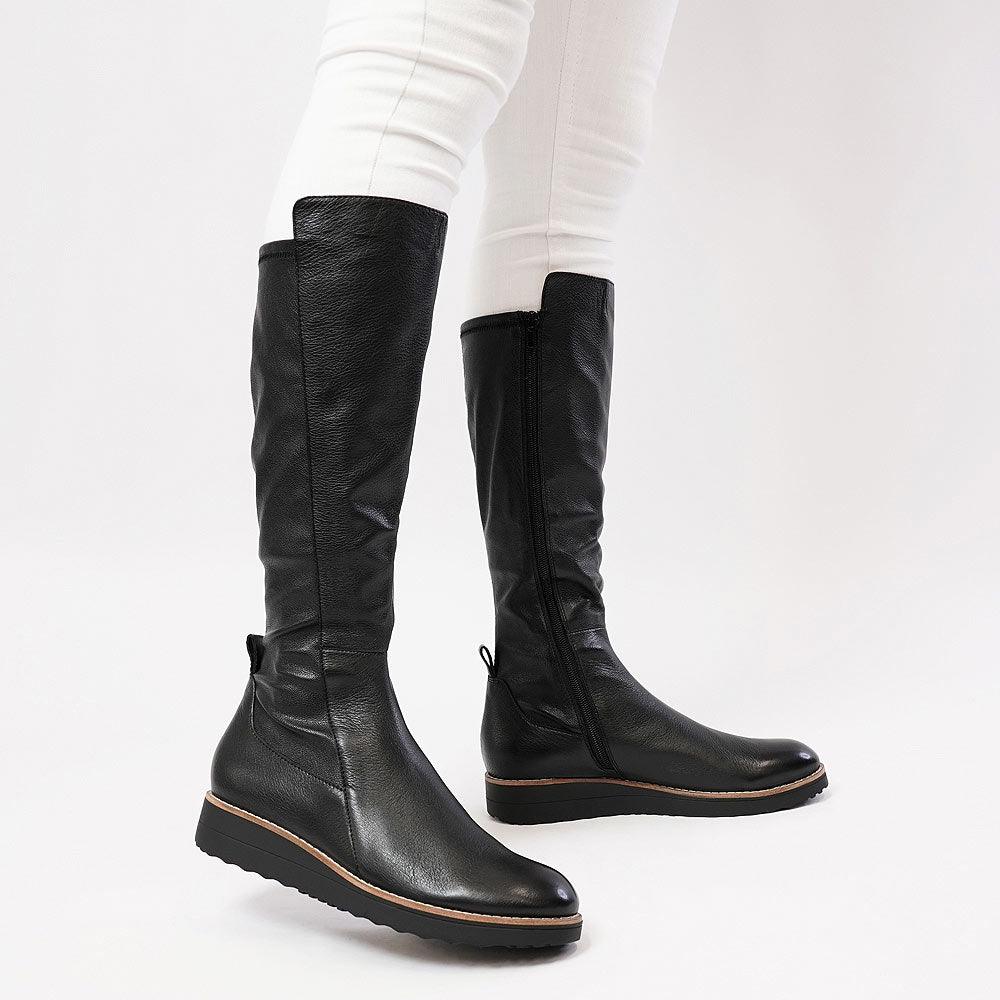 Oletta Black Leather Knee High Boots, TOP END - Shouz