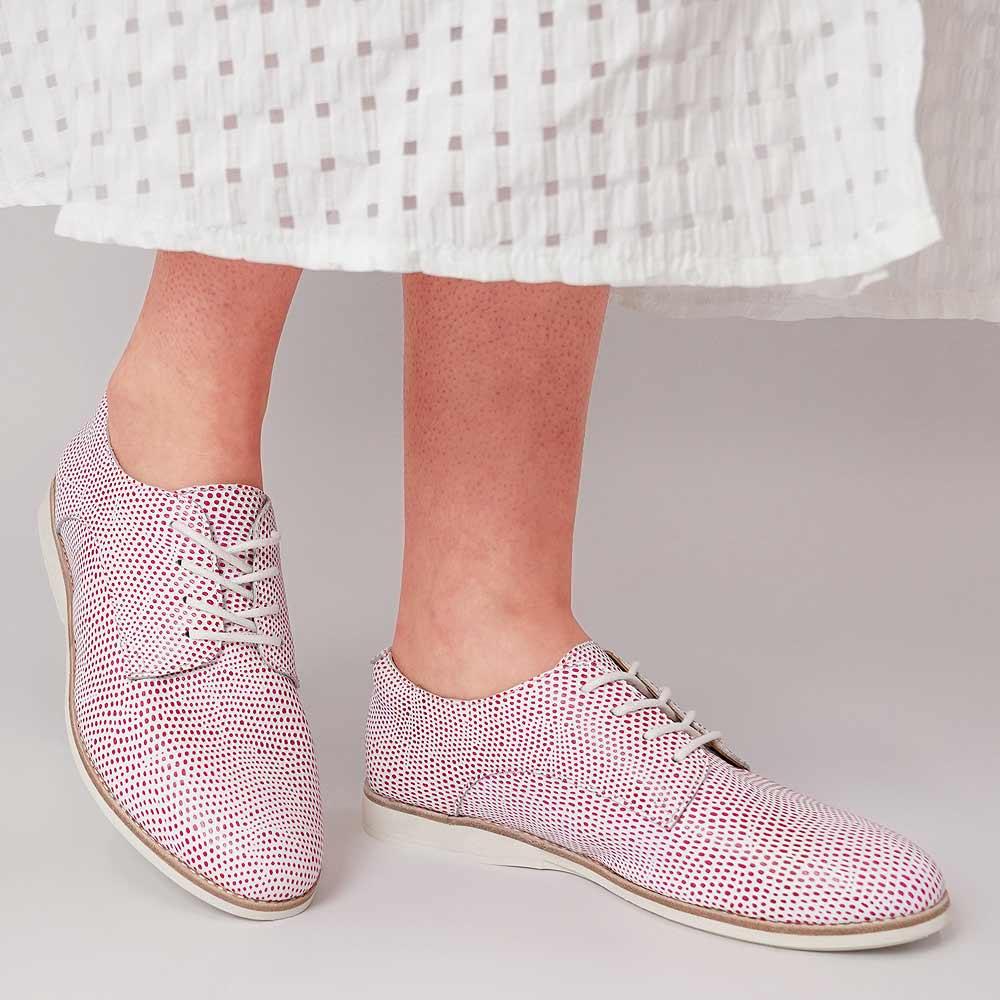 Derby Orchid/White Snake Leather Lace Up Flats - Shouz