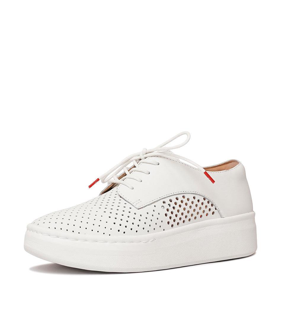 Derby City Punch White Leather Lace Up Flats - Shouz
